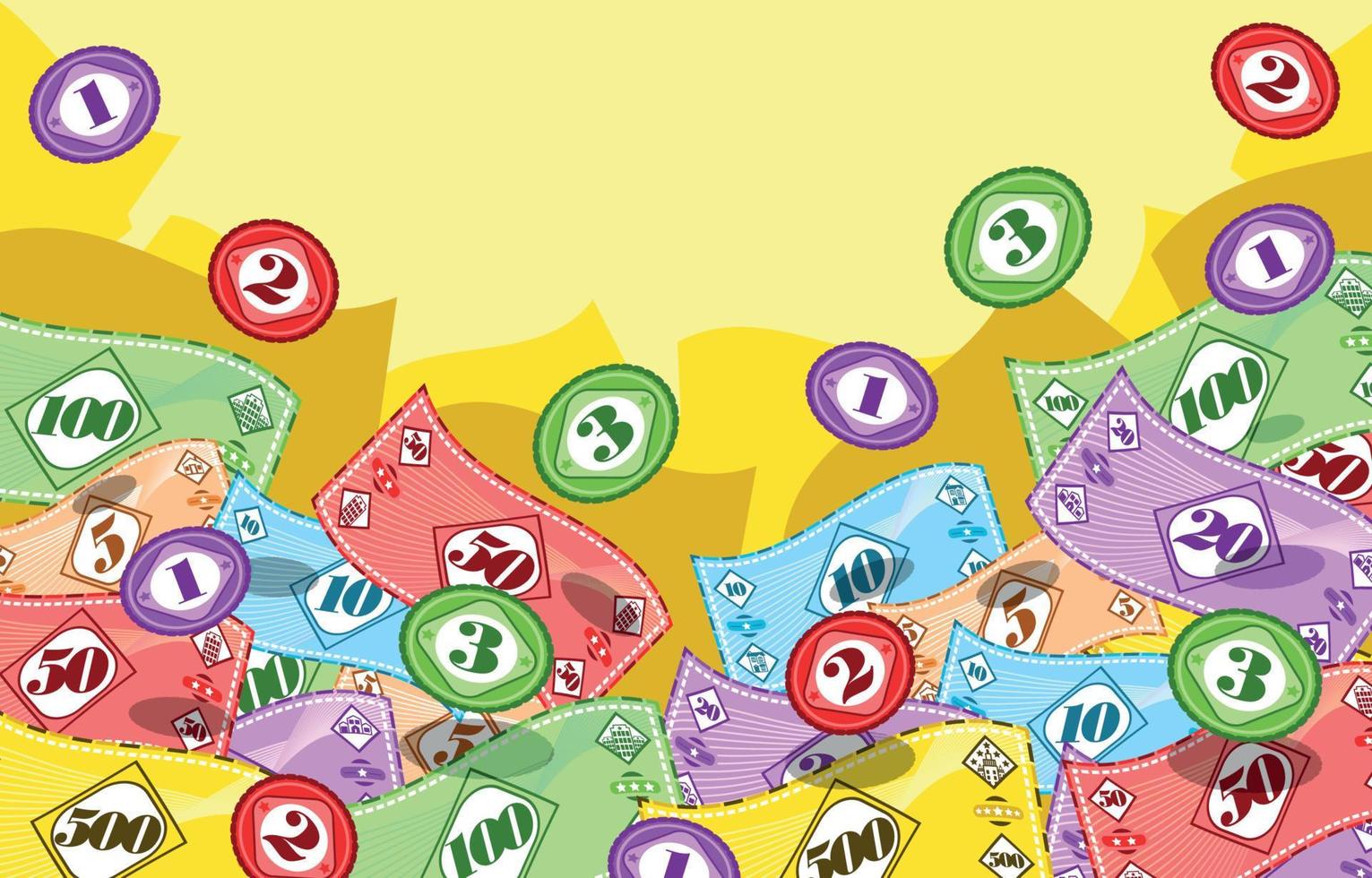 Board Game Bills and Coins Background vector