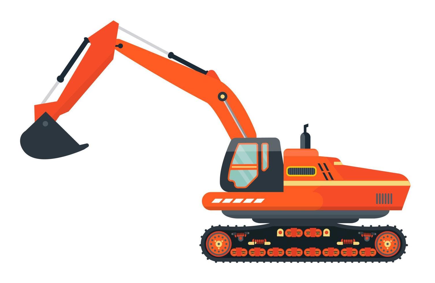 Orange excavator isolated. Icon. Digger, JCB, trackhoe. Heavy machinery. Flat vector illustration.