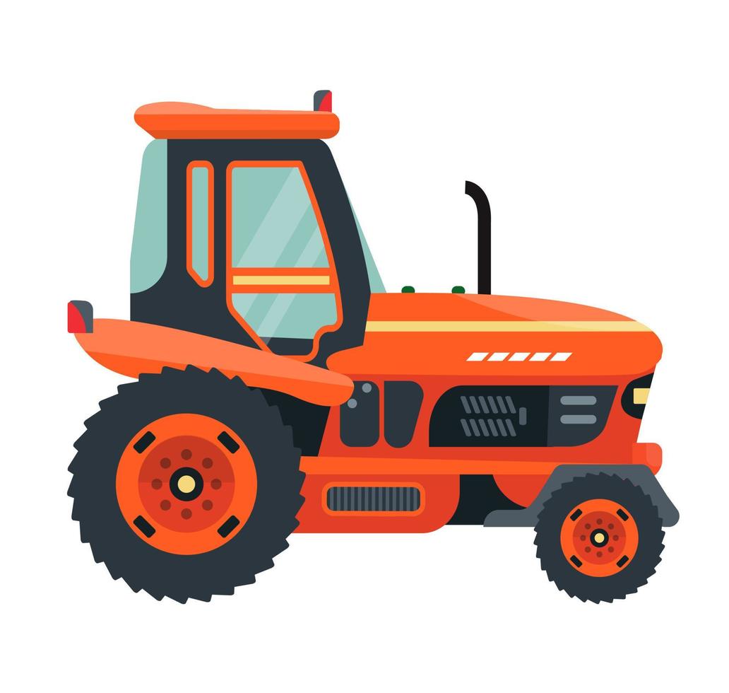 tractor naranja aislado. icono. vehículo utilizado en la ganadería y la agricultura. trabajo de campo maquinaria pesada. ilustración vectorial plana. vector