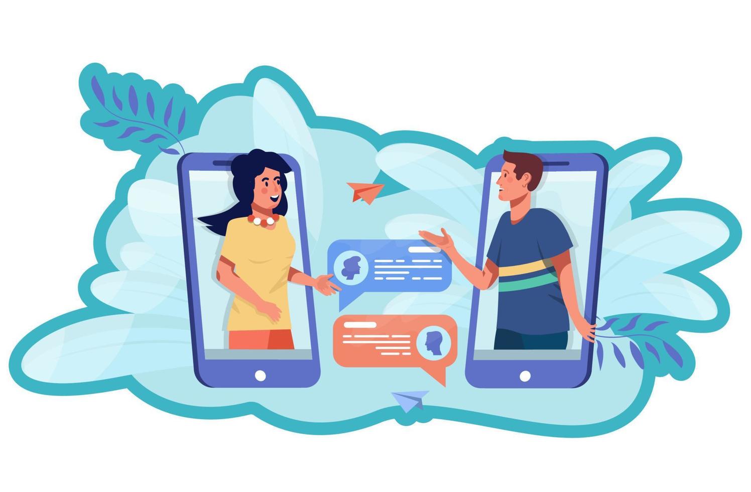 concepto de comunicación en línea. pareja intercambiando mensajes. aplicación de citas en línea. Mensajero vector