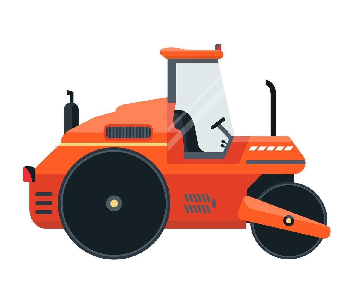 rodillo de camino naranja aislado. icono. compactador de rodillos utilizado para compactar suelos, asfalto. maquinaria pesada. ilustración vectorial plana. vector