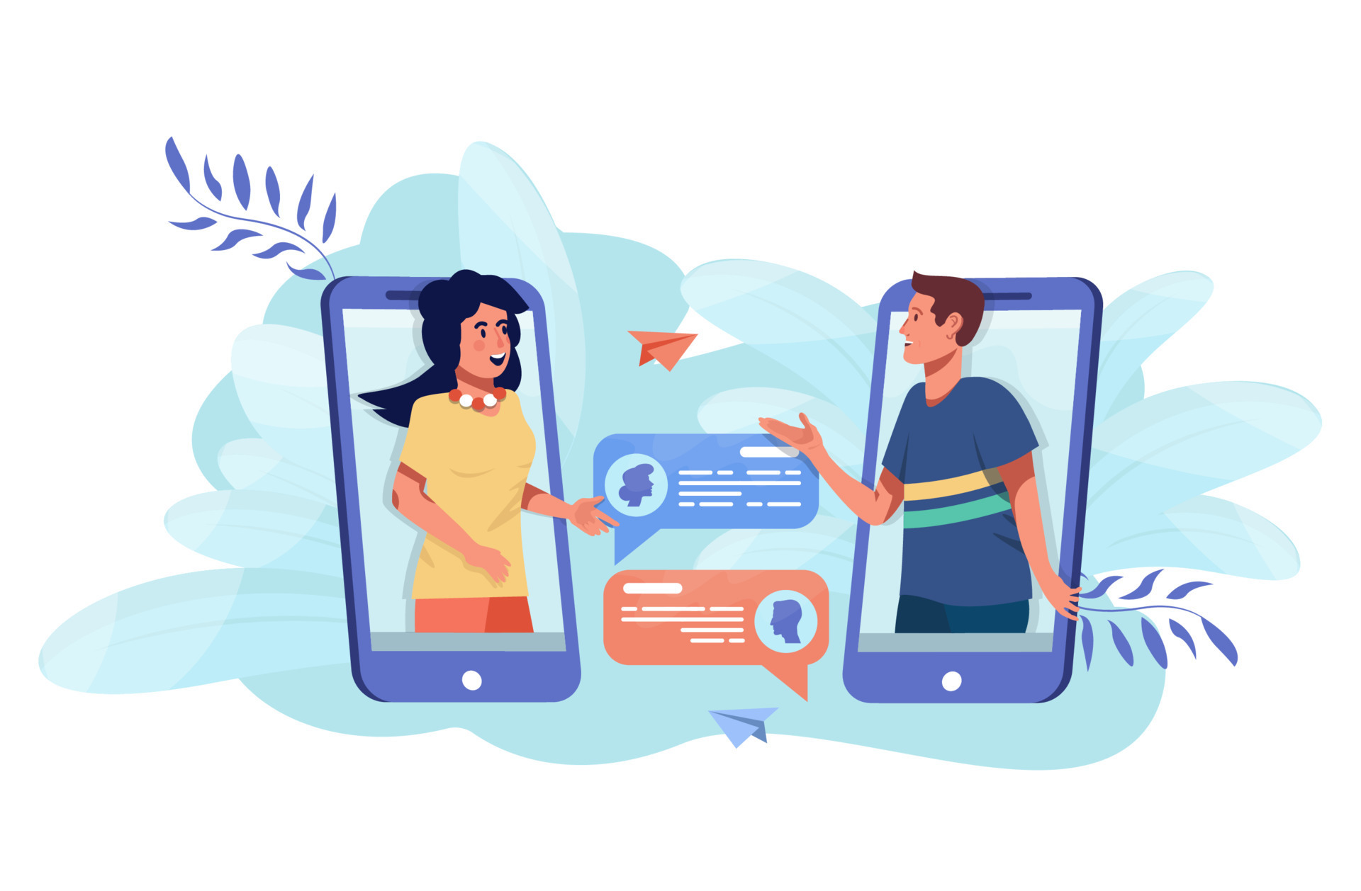 Online communication concept. Couple exchanging messages. Online dating