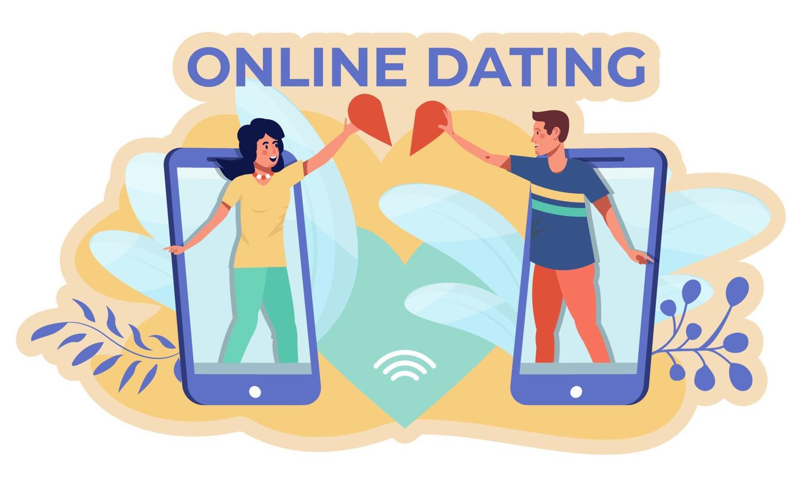 Online communication concept. Couple exchanging messages. Online dating app. Messenger vector