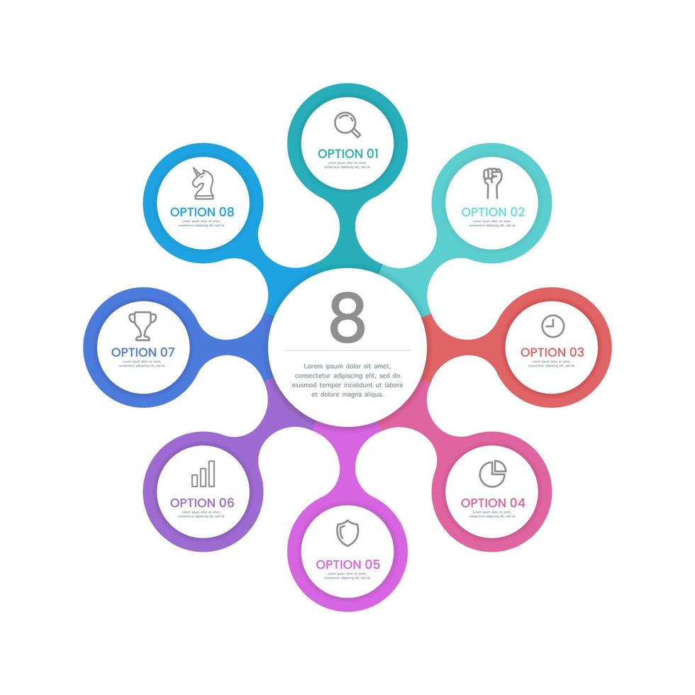 plantilla de diseño infográfico de proceso de flujo de trabajo 8 colorido vector