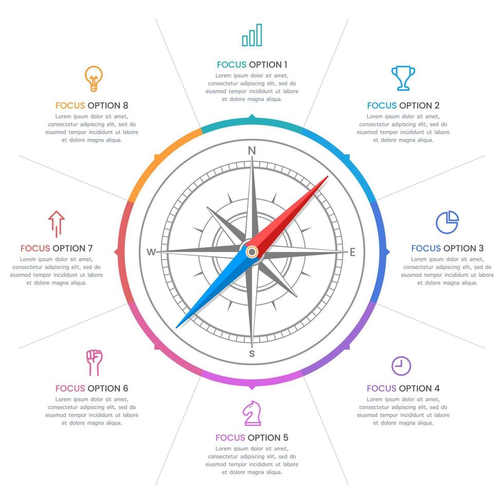 plantilla de diseño de infografía de proceso de flujo de trabajo con brújula vector