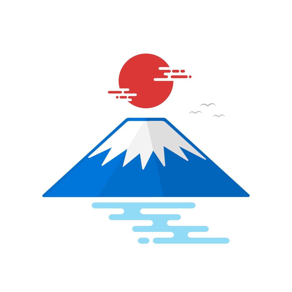 Mountain Fuji and sun and river icon vector