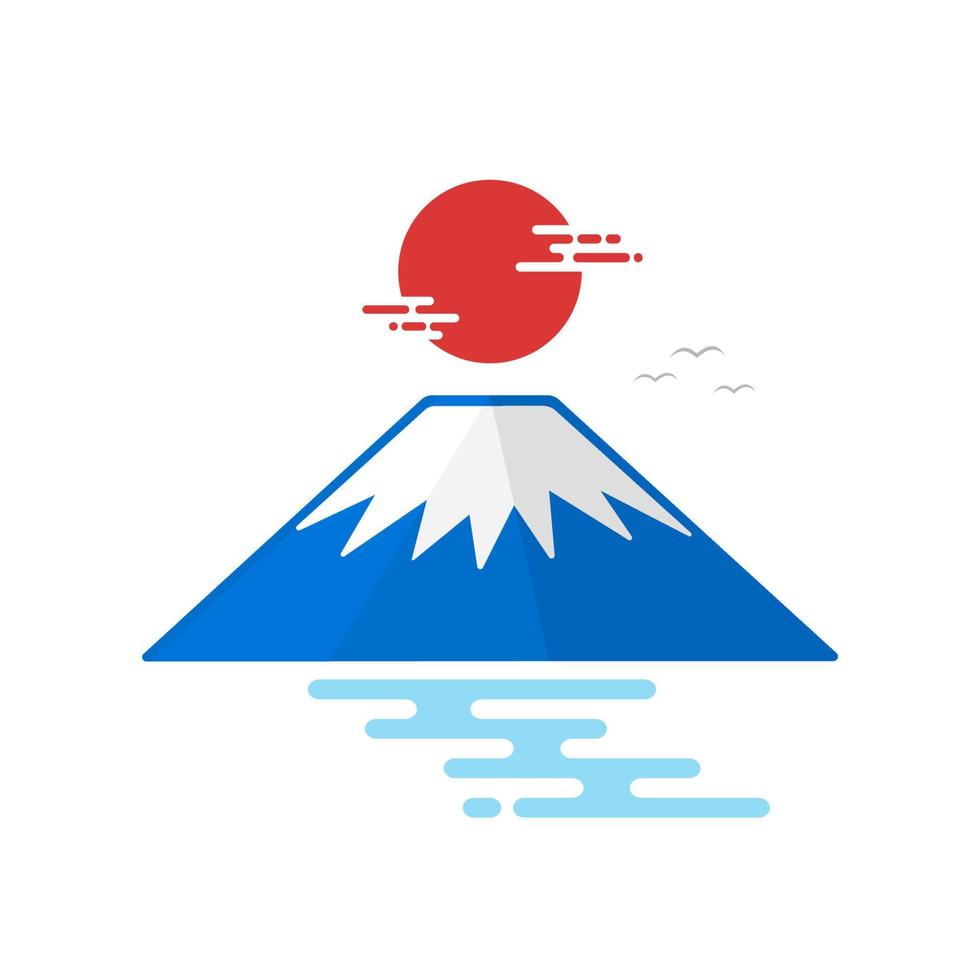 icono de montaña fuji y sol y río vector