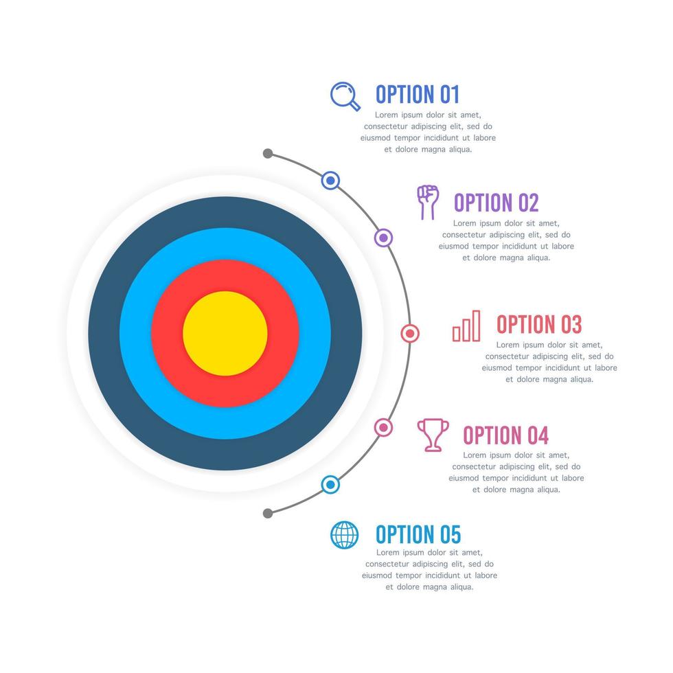 Workflow 5 options infographic design template with target vector