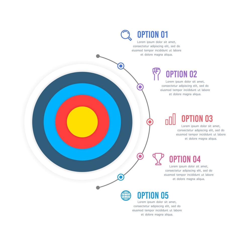 plantilla de diseño infográfico de 5 opciones de flujo de trabajo con destino vector