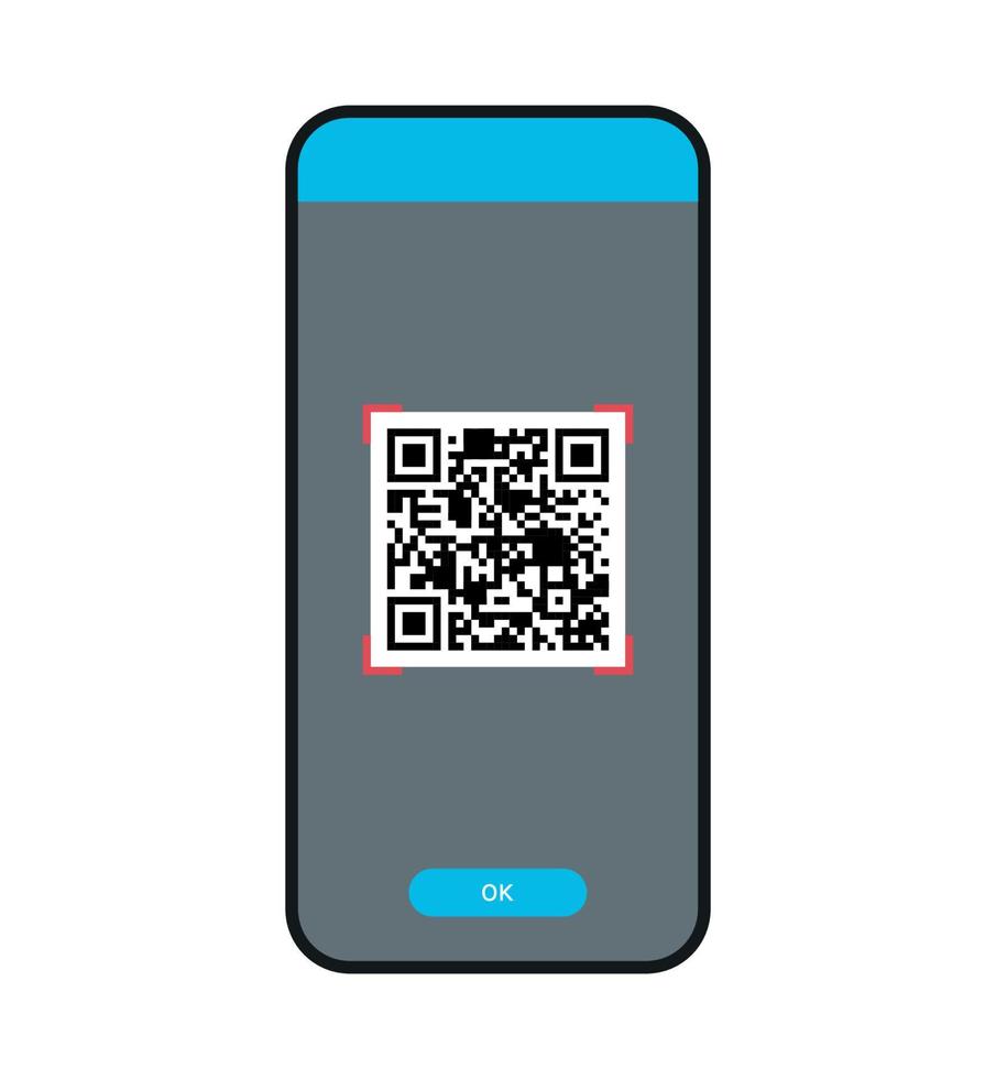 Scanning qr code on smartphone screen and digital technology flat vector illustration.