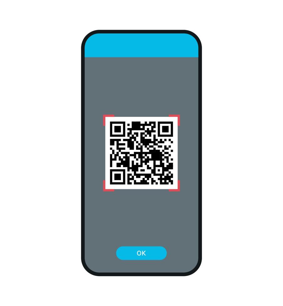 escaneo de código qr en la pantalla del teléfono inteligente e ilustración de vector plano de tecnología digital.