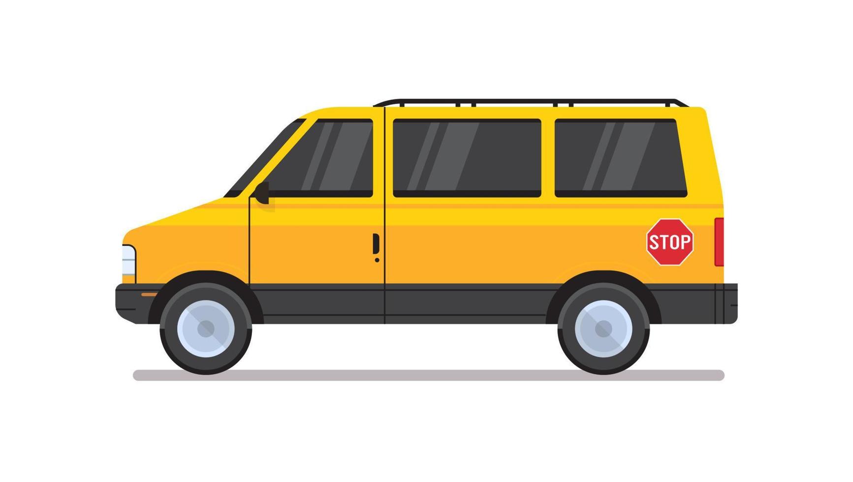 Yellow school bus transport and back to school pupils children transport concept horizontal flat vector illustration.