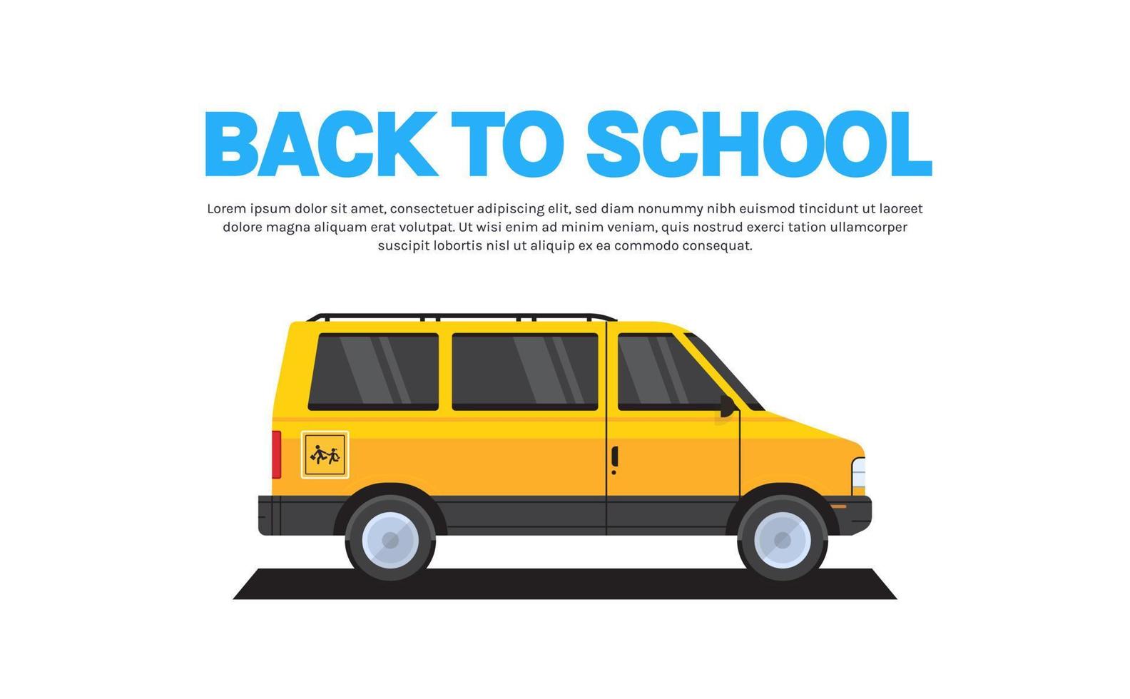 Yellow school bus transport and back to school pupils children transport concept horizontal flat vector illustration.