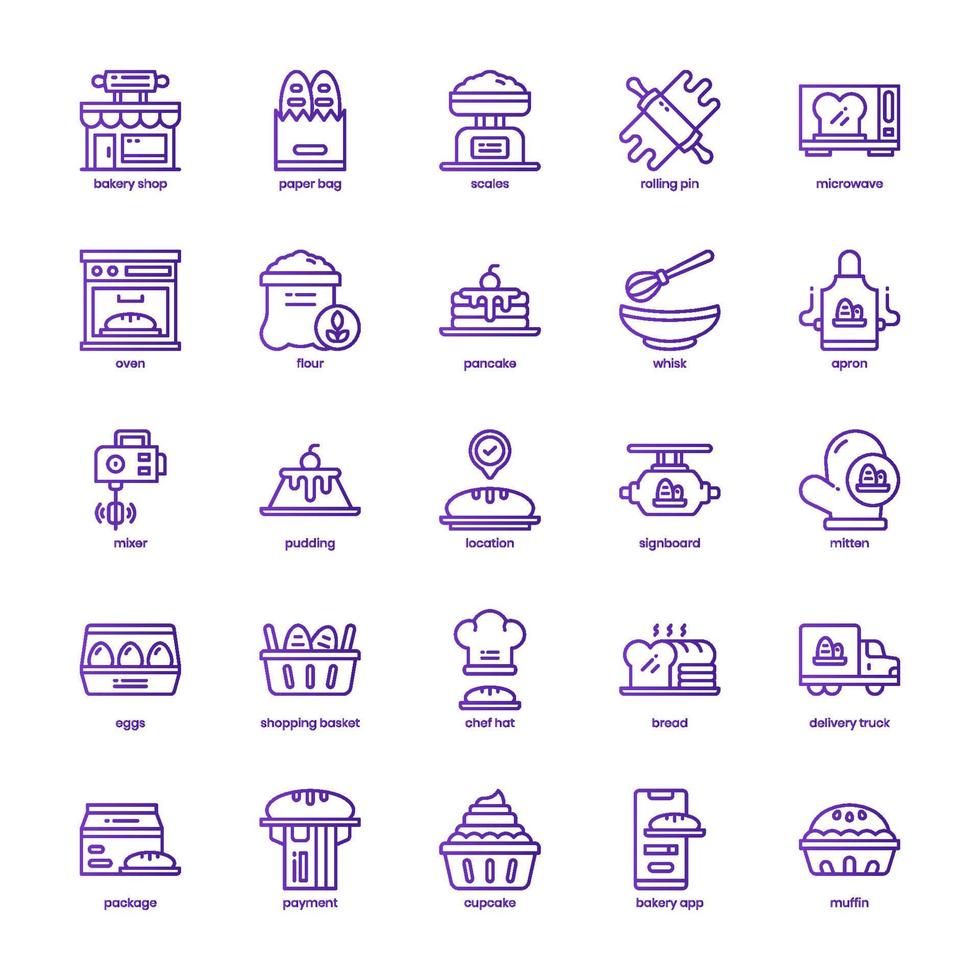 Bakery Shop icon pack for your website design, logo, app, UI. Bakery Shop icon basic line gradient design. Vector graphics illustration and editable stroke.