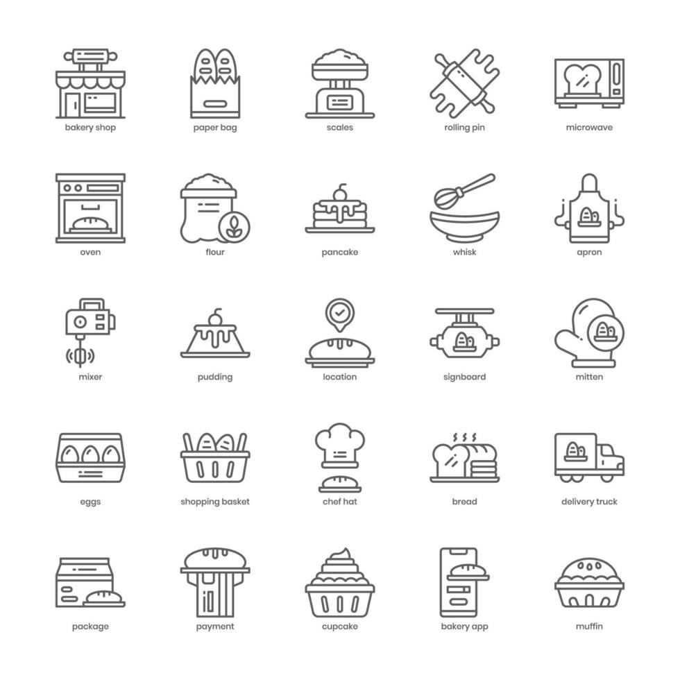 paquete de iconos de panadería para el diseño de su sitio web, logotipo, aplicación, ui. diseño de esquema de icono de tienda de panadería. ilustración de gráficos vectoriales y trazo editable. vector