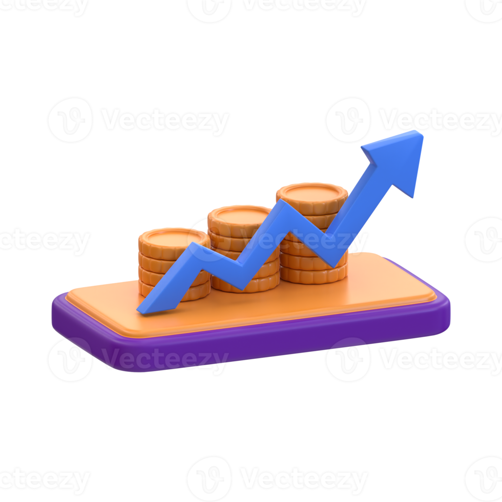 3d rendering Online Financial Growth icon png