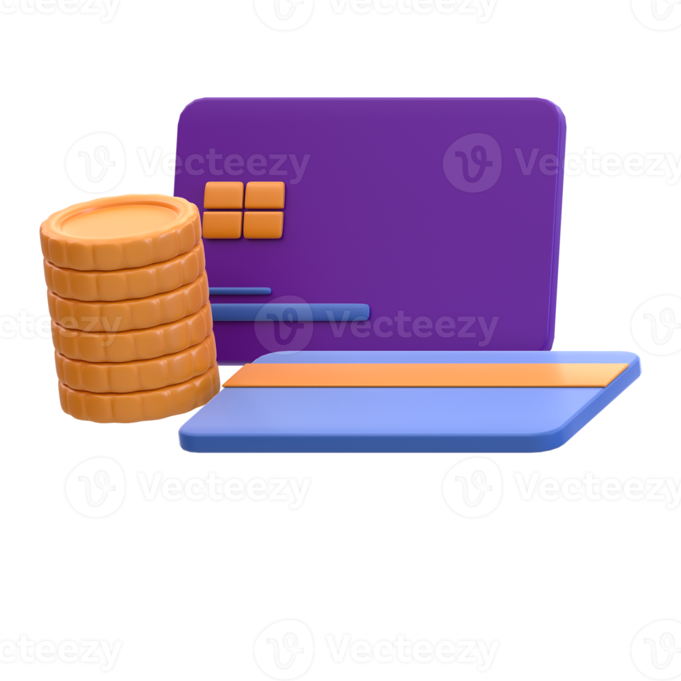 3d rendering Card And Coins finance icon png