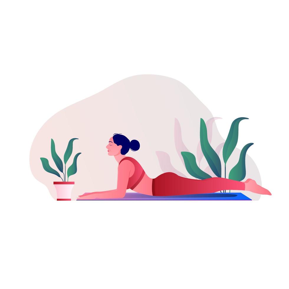 ilustración de una mujer haciendo yoga para la celebración del día del yoga. vector