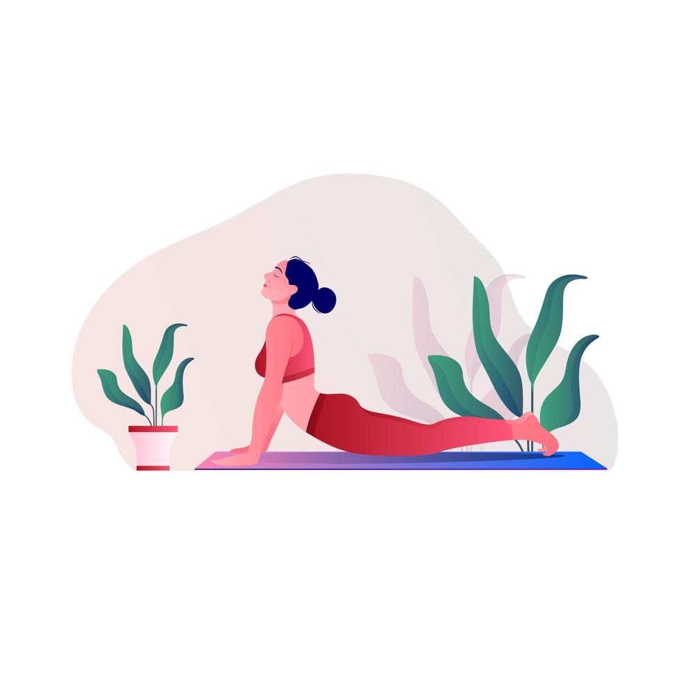 ilustración de una mujer haciendo yoga para la celebración del día del yoga. vector