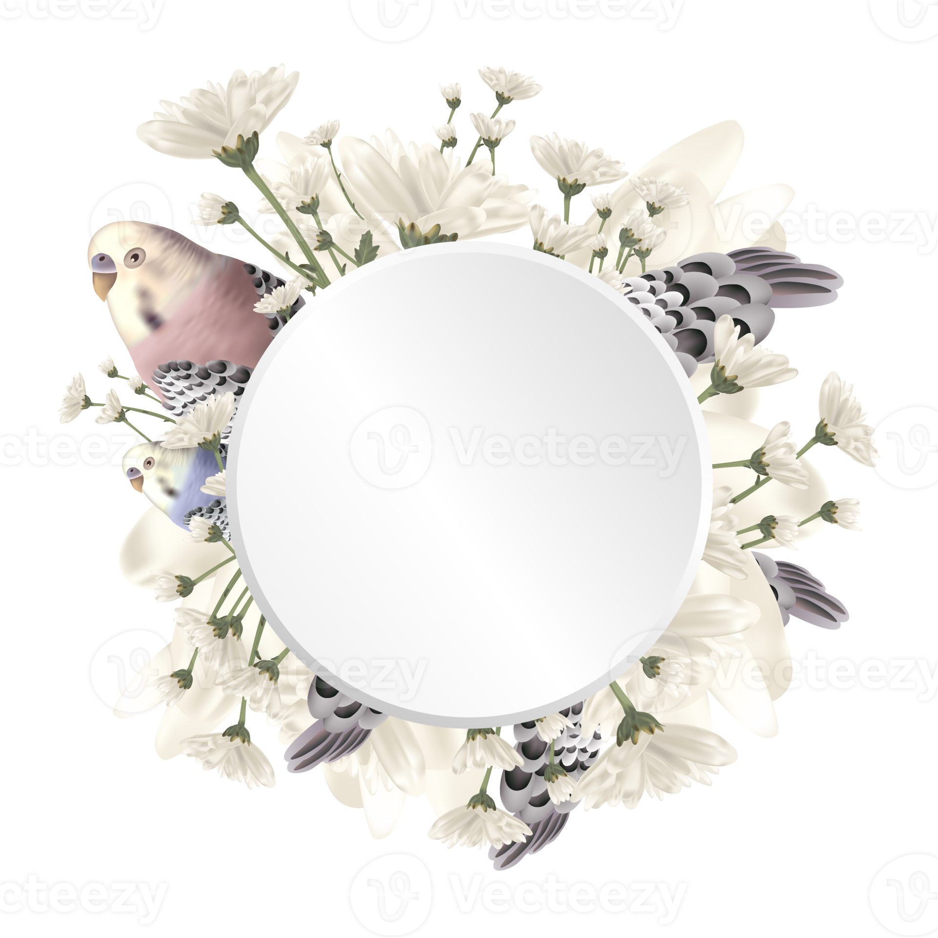 White Flower And Bird With White Frame Floral Banner Wedding Card Or