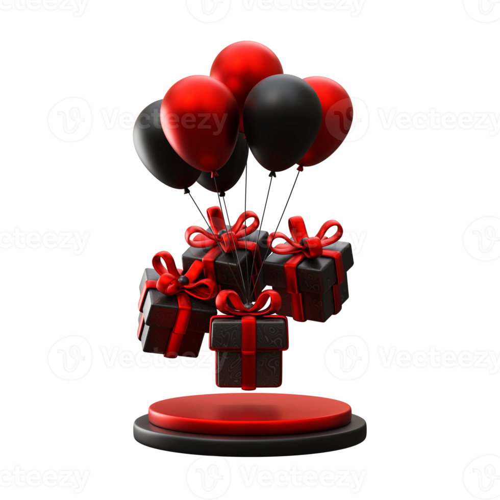 3d black gift box with balloon png