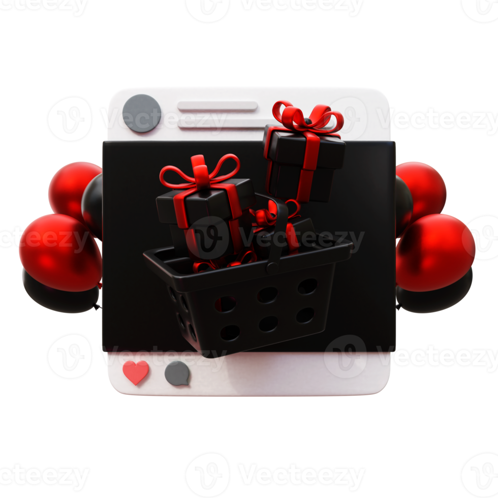 3d shopping on social media illustration png
