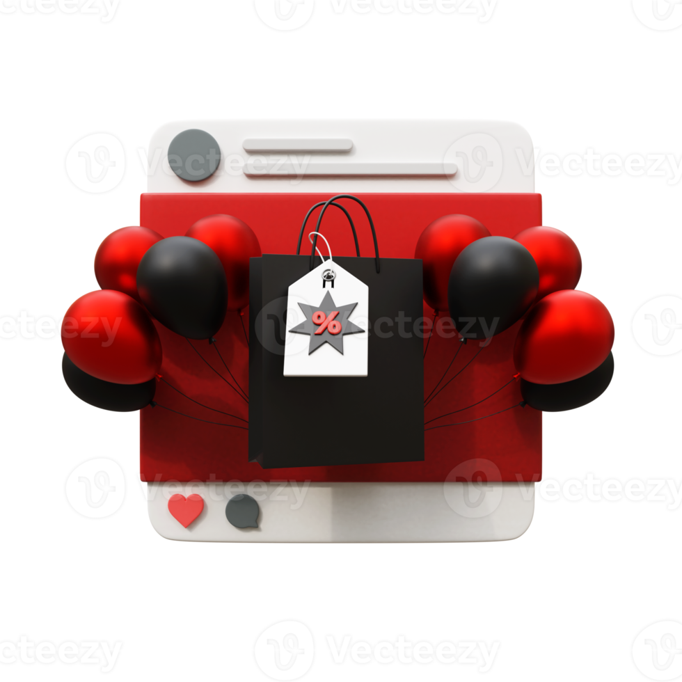 3d shopping on social media illustration png