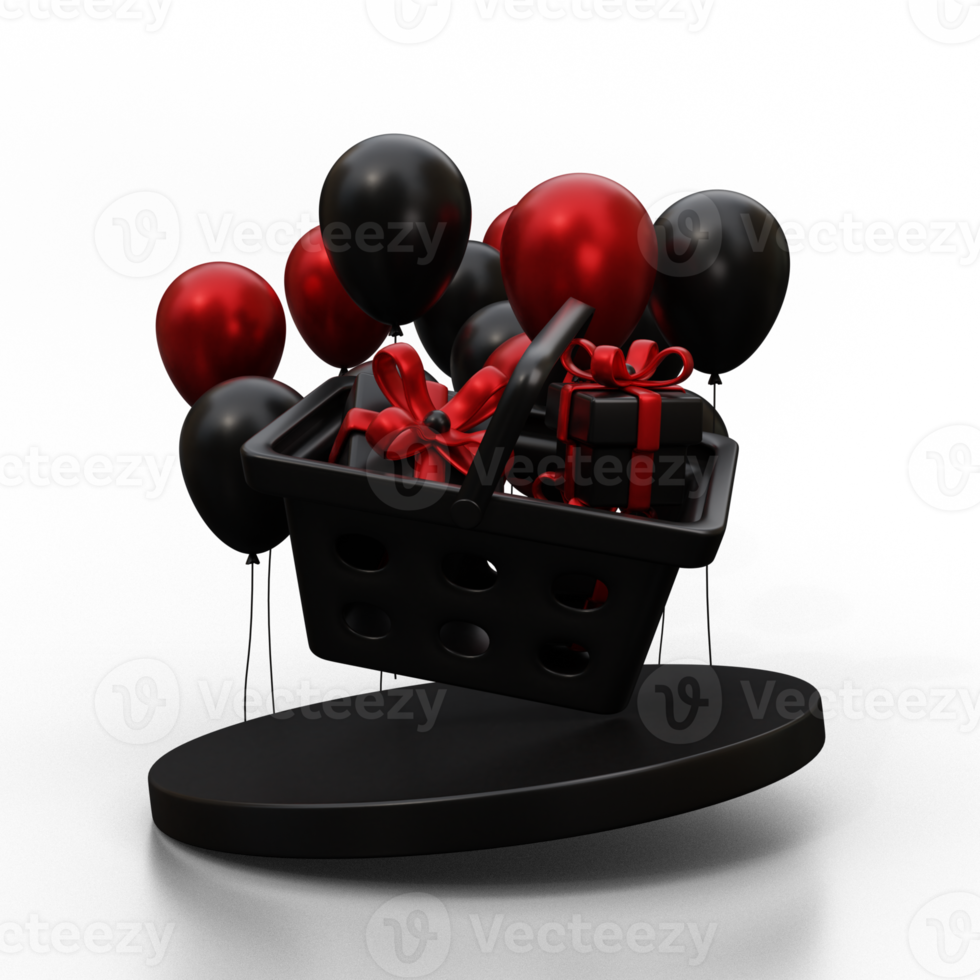 3d black shopping cart with gift box png