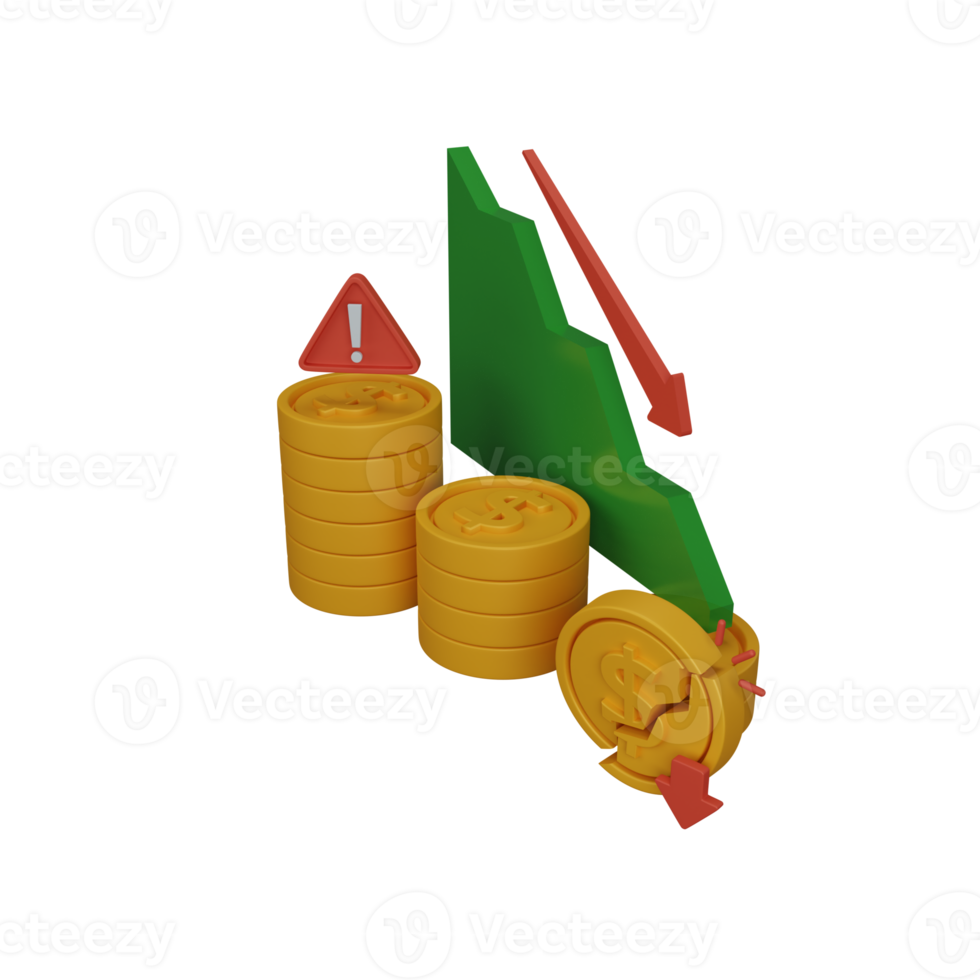 Rendu 3d en faillite isolé utile pour la conception d'entreprise, d'entreprise, d'économie, d'entreprise et de finance png