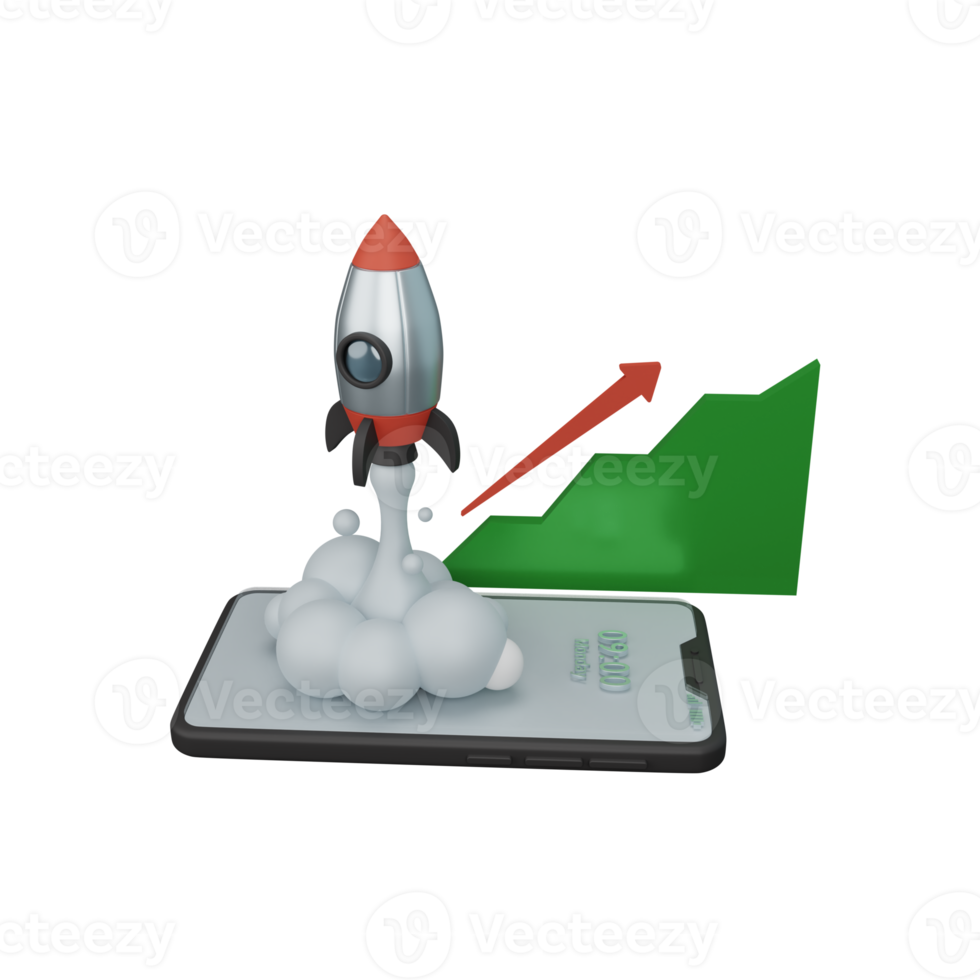 3d rendering rocket launching isolated useful for business, company, corporate and finance design png