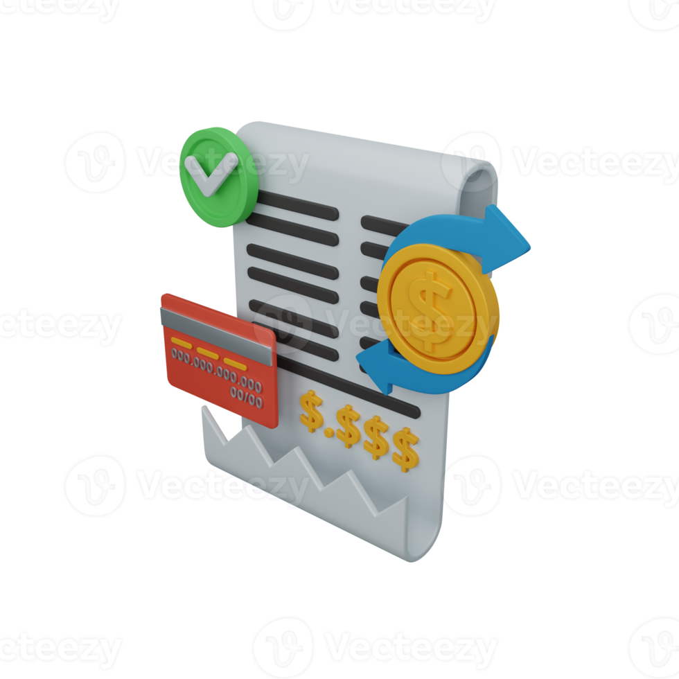 3d renderen factuur geïsoleerd nuttig voor bedrijf, bedrijf, economie, zakelijke en financiën ontwerp png