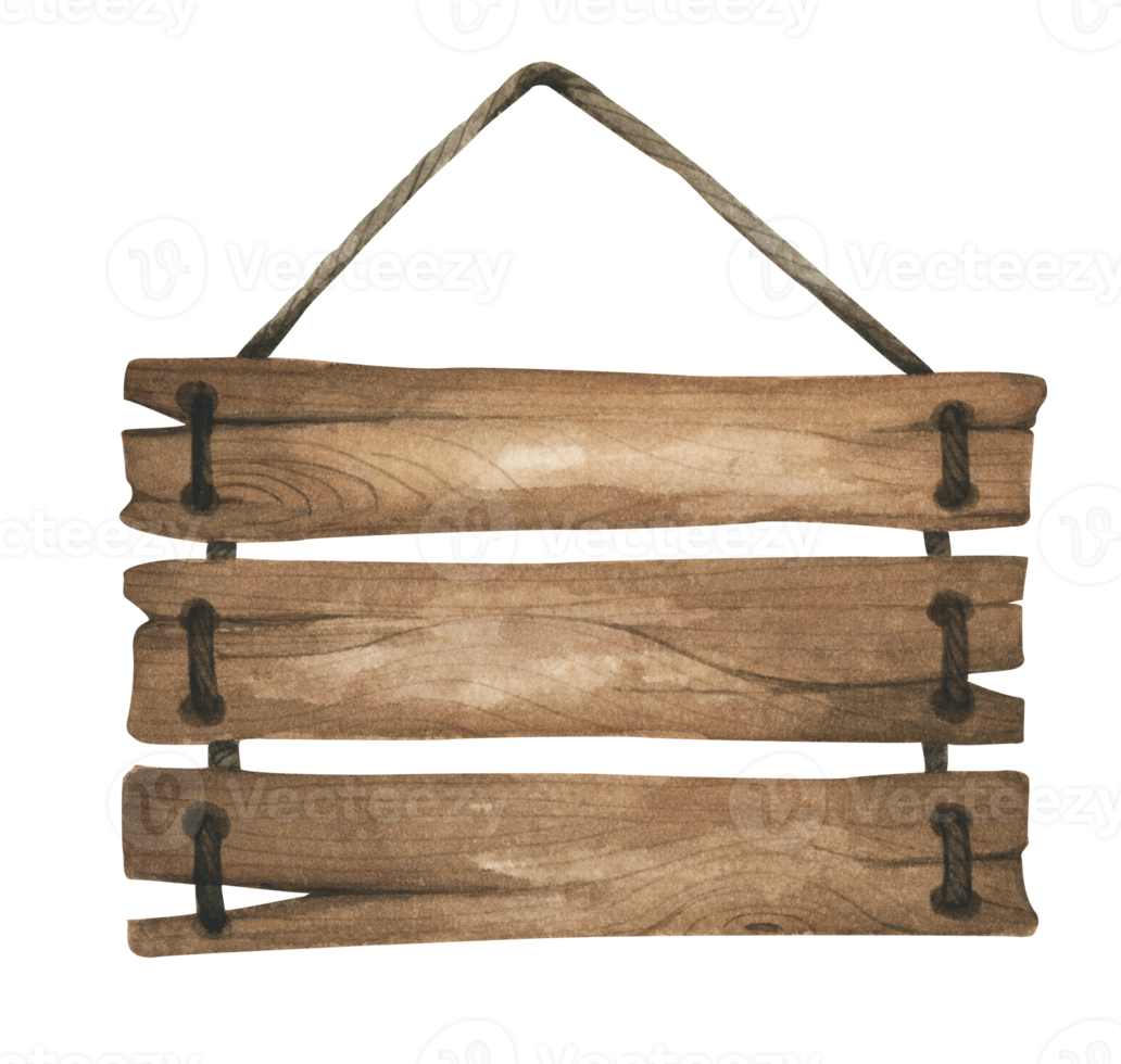 Watercolor Wooden signboards, empty Blank, wood banners, planks, board. Signs for messages for pathfinding. Illustration with space for text. png