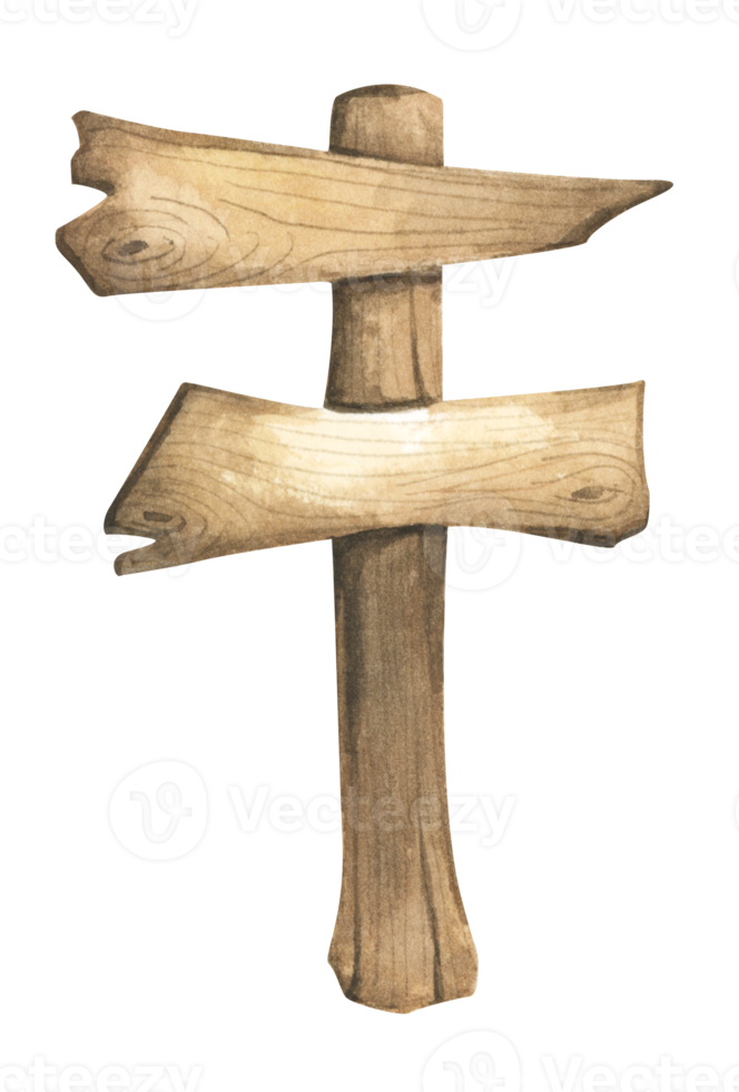 Watercolor Wooden signboards, empty Blank, wood banners, planks, board. Signs for messages for pathfinding. Illustration with space for text. png
