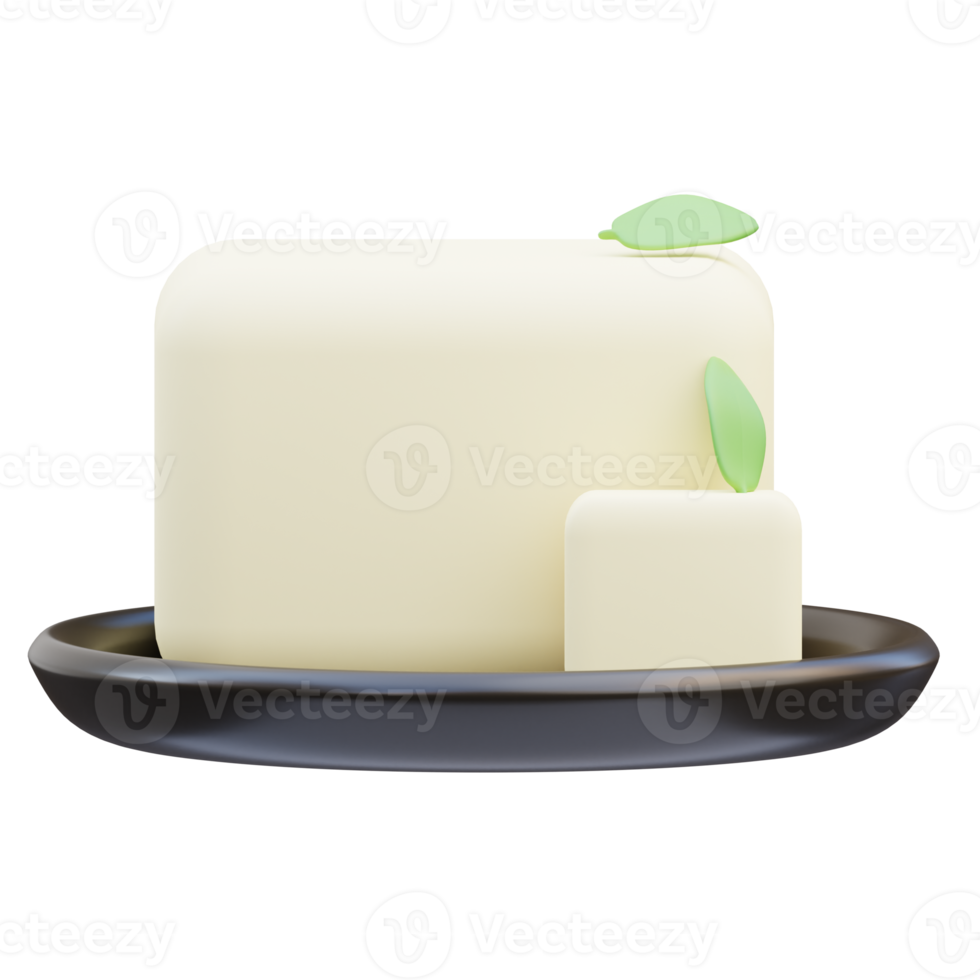 japanische ikone, tofu mit einer platte 3d-illustration png