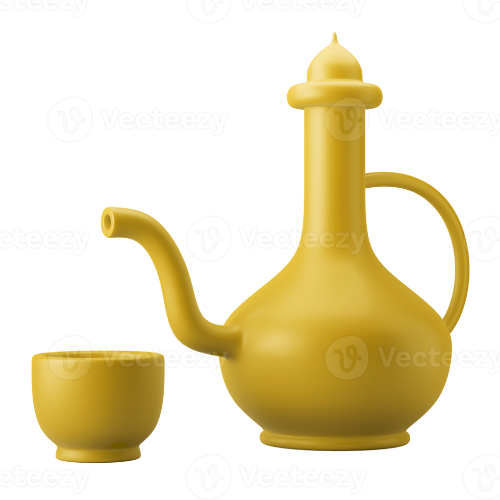 golden arabic teapot and mug iftar 3d icon illustration png
