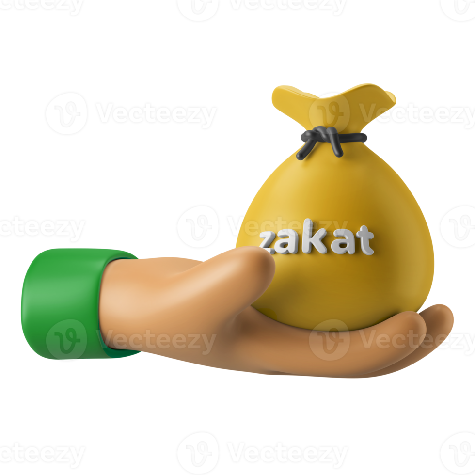 hand giving a sack of zakat eid mubarak 3d icon illustration png