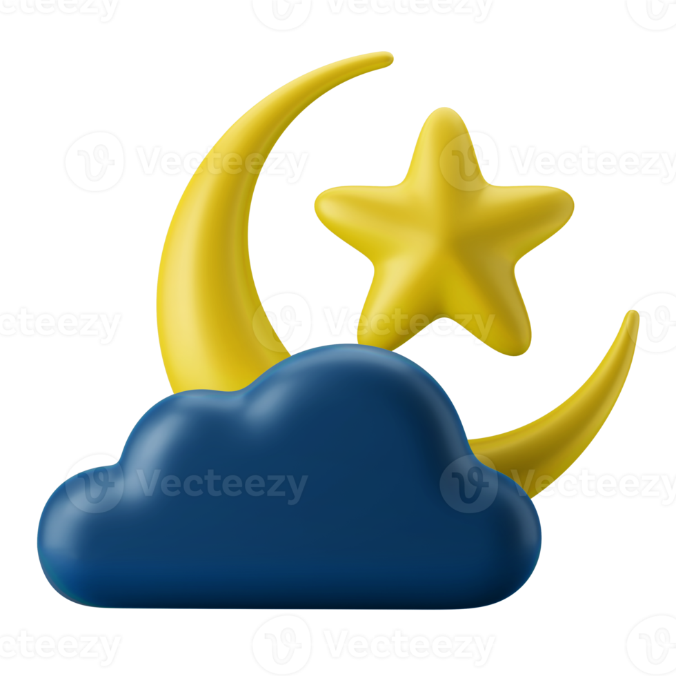 ramadan night moon star and cloud 3d icon illustration png