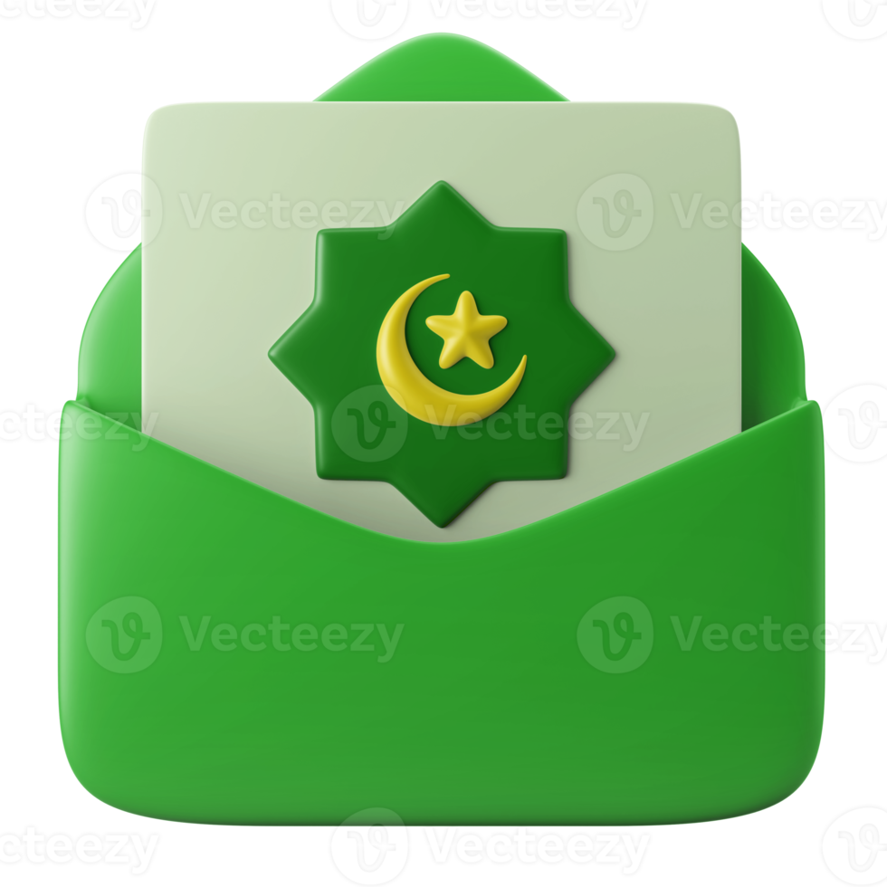 islamic ramadan kareem greeting card on envelope 3d icon illustration png