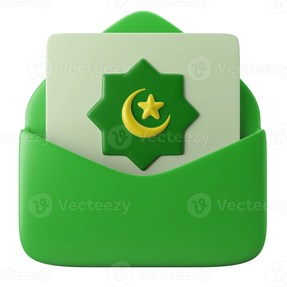 islamic ramadan kareem greeting card on envelope 3d icon illustration png