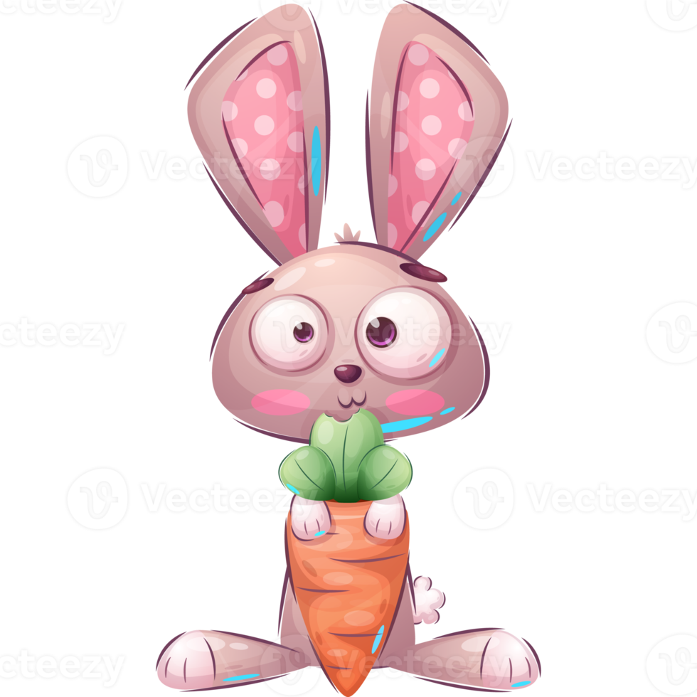 Cartoon character childish rabbit with carrot png