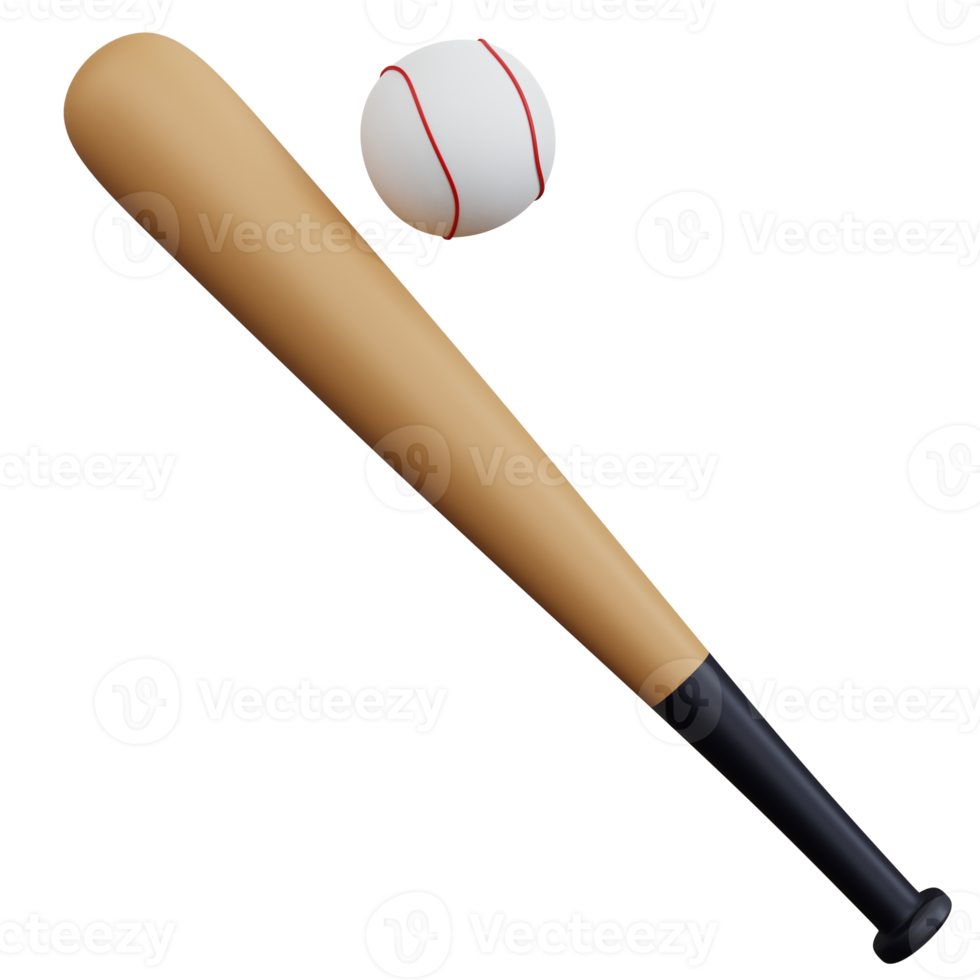 3d rendering baseball bat with ball isolated png