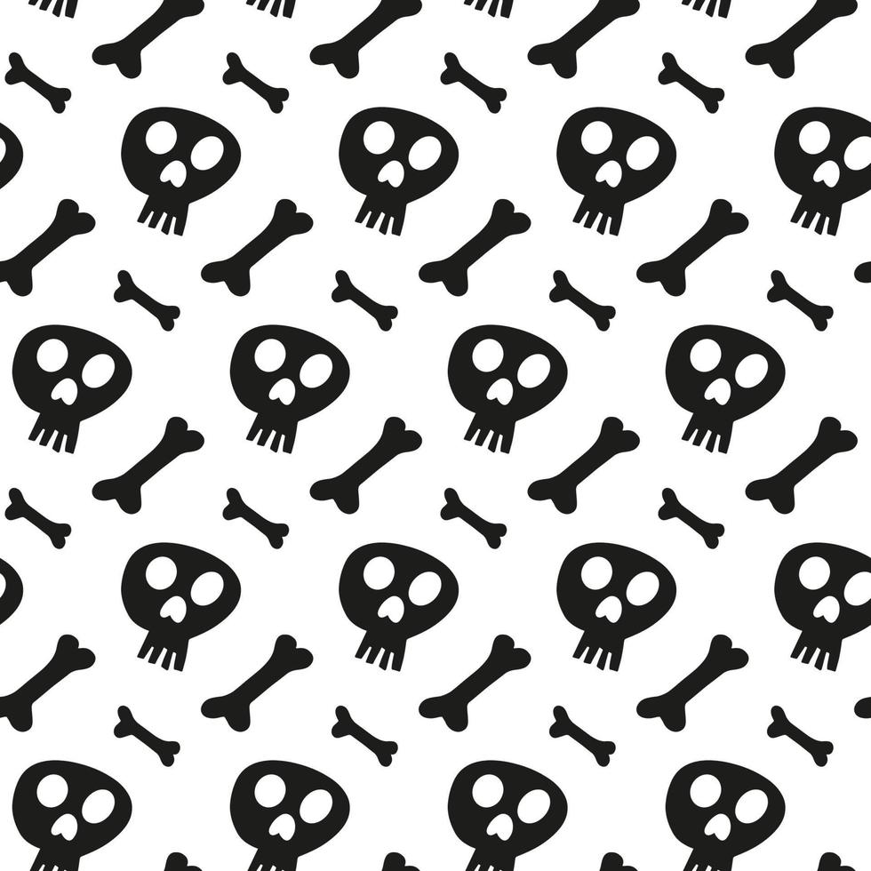 Vector skull and bones seamless pattern. Halloween scarf isolated on white background. Cartoon illustration for seasonal design, textile, decoration or greeting card. Hand drawn prints and doodle.