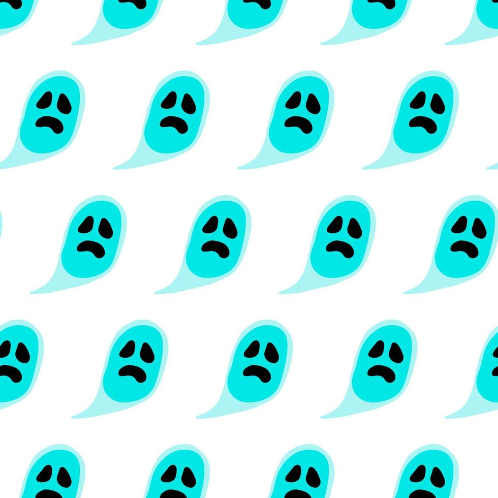 Vector ghost seamless pattern. Halloween spooky scarf isolated on white background. Cartoon illustration for seasonal design, textile, decoration or greeting card. Hand drawn prints and doodle.