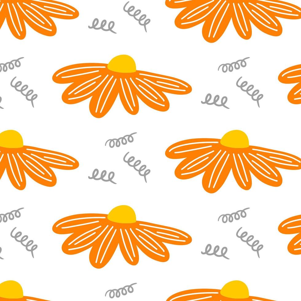 Vector hand drawn summer floral seamless pattern isolated on white background. Doodle leaves and flowers. Cartoon tropical background for wedding design, wrapping, textiles, ornate and greeting cards