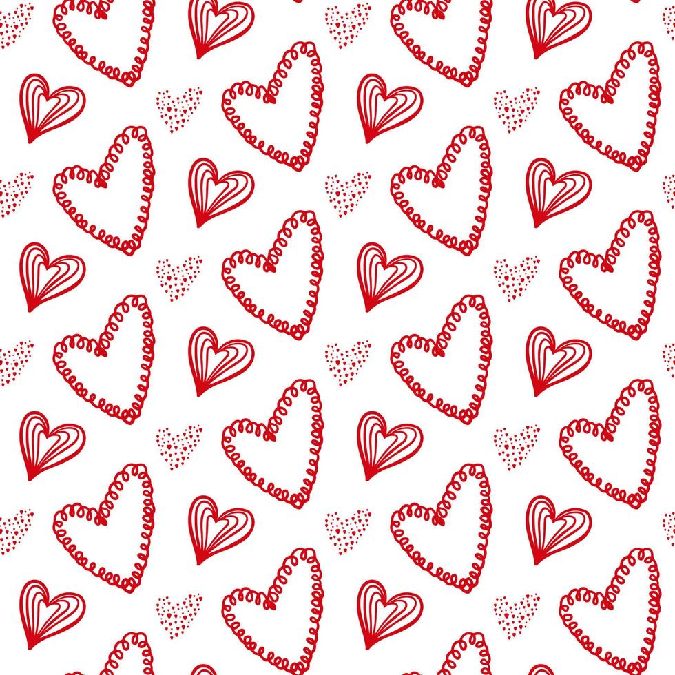 Cute hand drawn Valentine's hearts seamless pattern. Decorative doodle love heart shape in sketch style. Scribble ink hearts polka dot for wedding design, wrapping, ornate and greeting cards vector