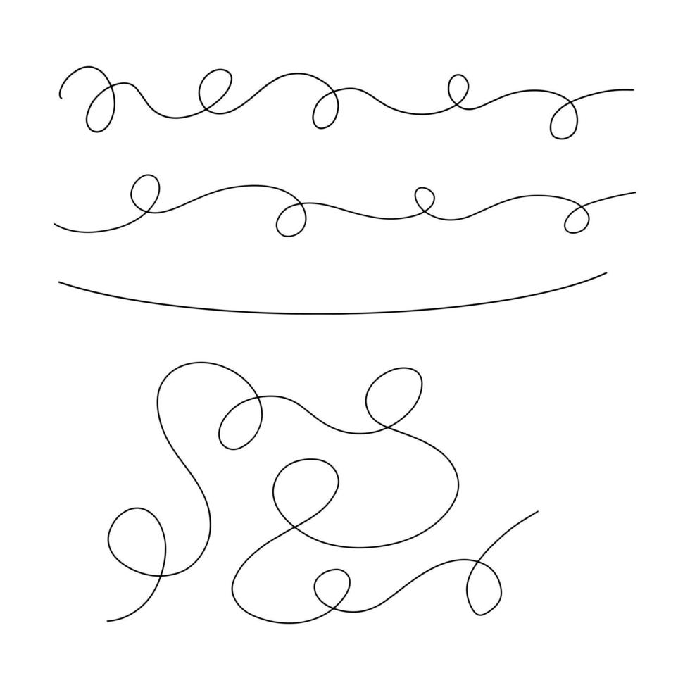 Curls abstract scribble with hand drawn line. Doodle decorative curls, swirls, flourishes and text calligraphy dividers collection. Simple vintage elements isolated on white background for design. vector