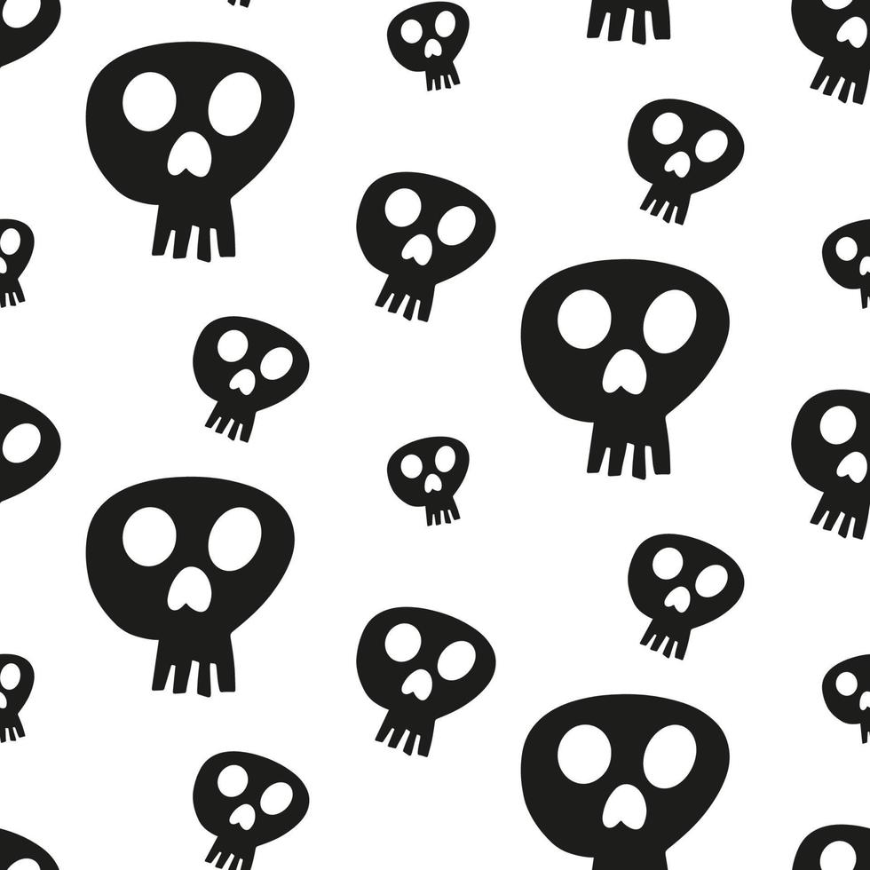 vector patrones sin fisuras de halloween. calaveras de dibujos animados. elementos de halloween para reserva de chatarra. ilustración para diseño estacional, textil, decoración o tarjeta de felicitación. impresiones dibujadas a mano y garabatos.