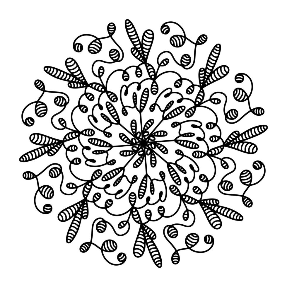 Hand drawn spider web mandala isolated on white background. Cute doodle squid, octopus, tentacles, alien, hive, dreamcatcher. Coloring page for adult and kids. Scribble ink line art. Antistress book vector