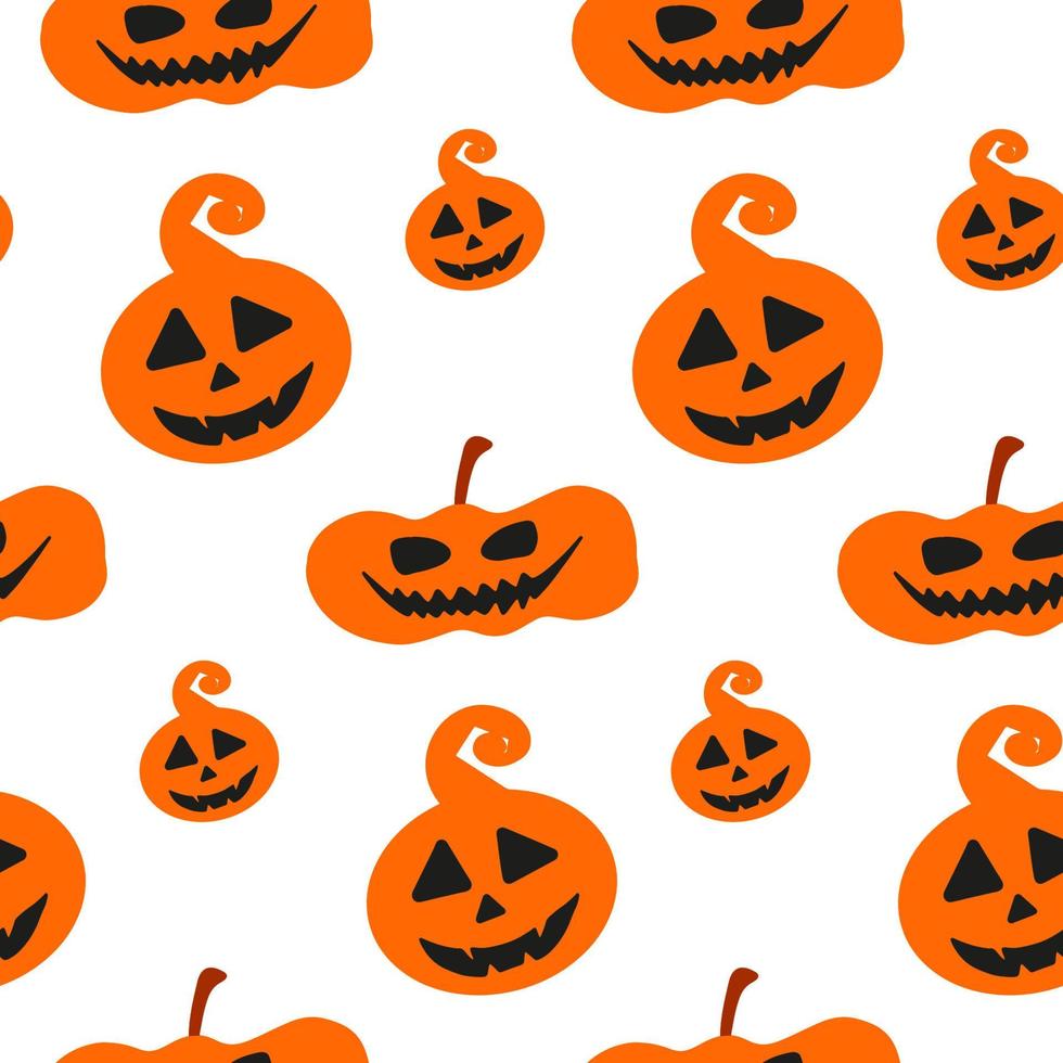 Halloween doodle festive seamless pattern with pumpkin. Cute vector illustration for seasonal design, textile, decoration kids playroom, wrapping or greeting card. Hand drawn prints. Trick or treat.