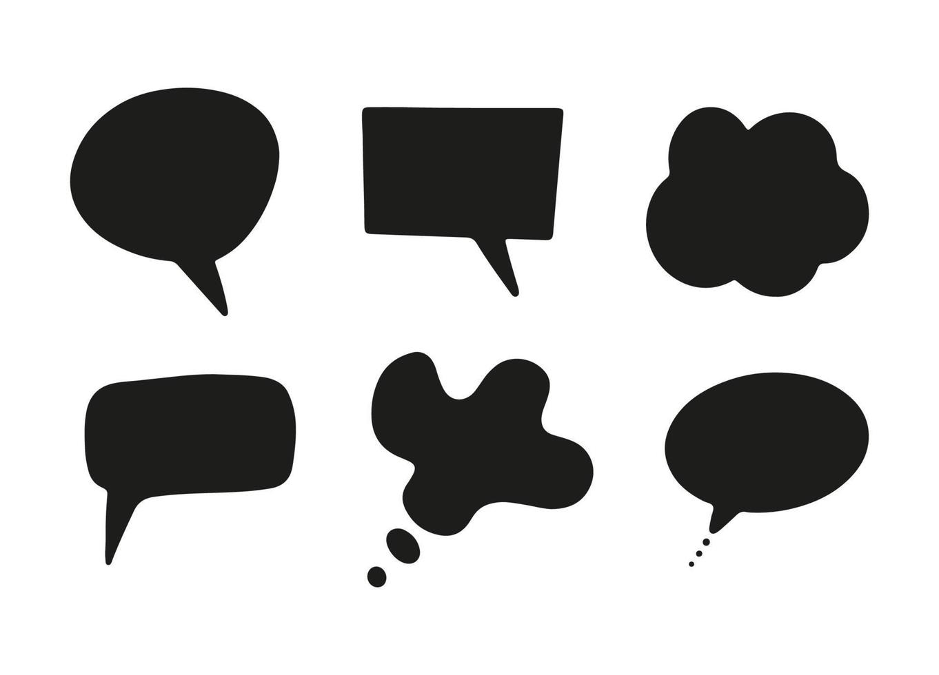 Speech, thought, speaking hand drawn text bubbles set. Talk clouds sketching. Doodle balloon shape. Drawn with a brush-pen in sketch style. Blank empty black speech bubble. Clouds. Stickers for tasks vector